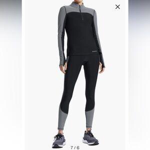 [Bandier] Women's Black and white Long Sleeve Top and bottoms houndstooth